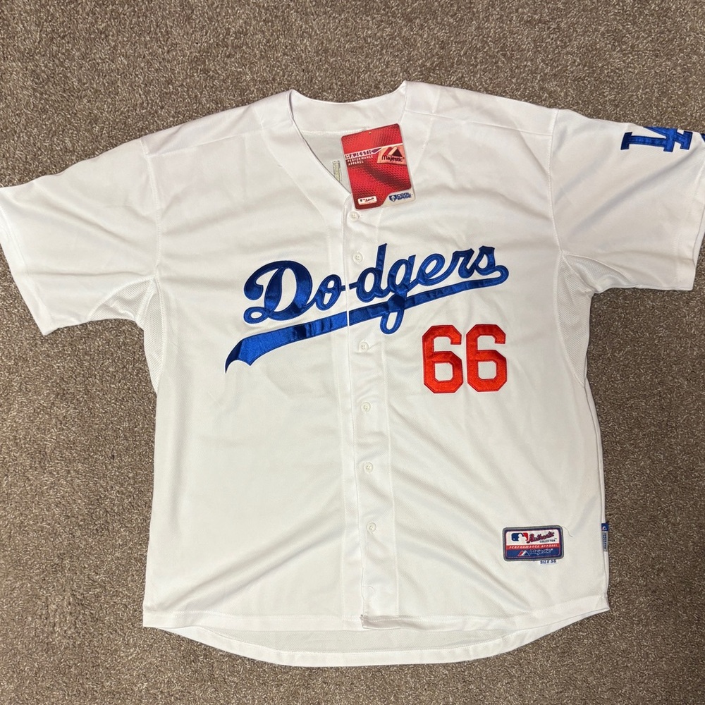 Dodgers Puig #66  Authentic Performance Apparel Majestic Jersey Size 56 White